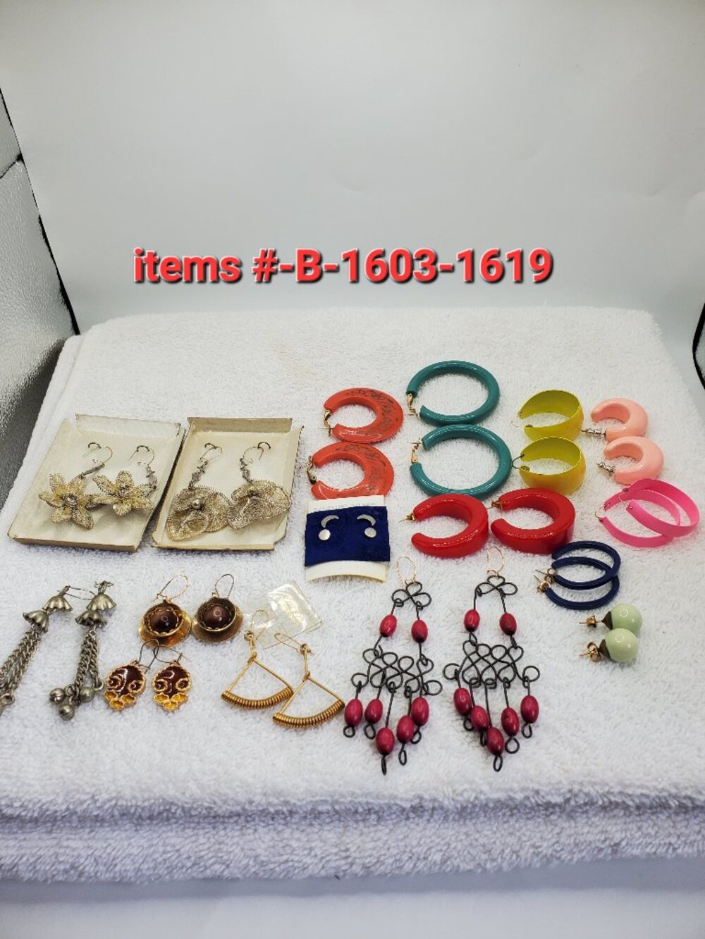 17 Pair of Pierced Earrings, items # B-1603- 1619,. wt. 104 grams.